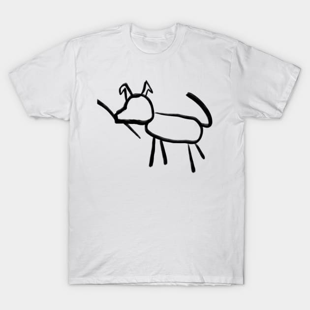 Stick figure, line drawing of a dog. T-Shirt by WelshDesigns